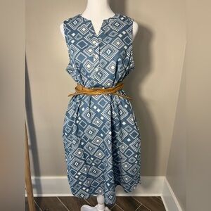 NWT Old Ranch M Organic Cotton Sleeveless Blue Geometric Pattern Tunic Dress
